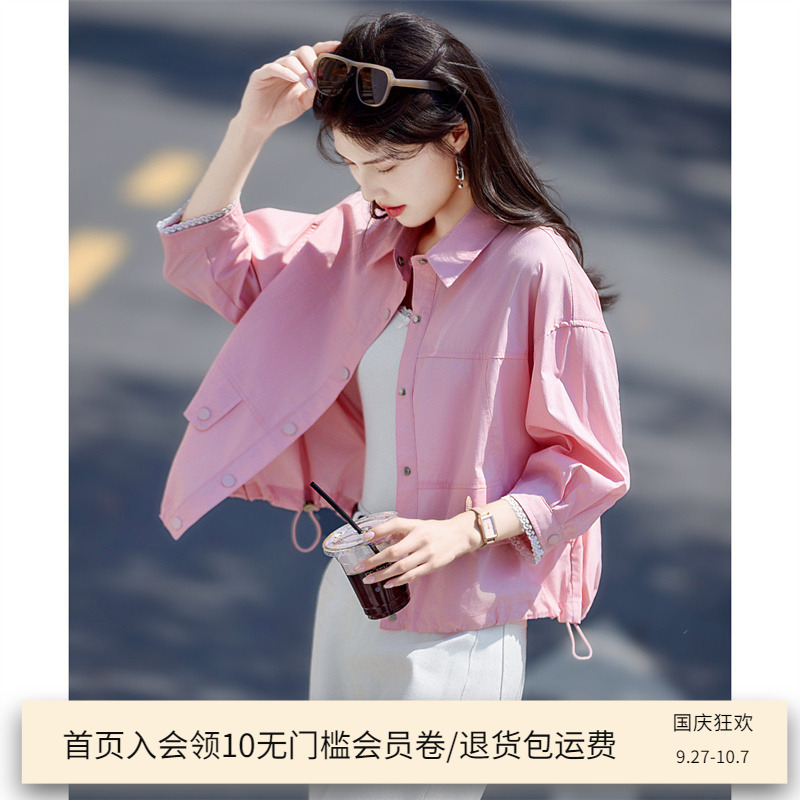衬衫外套女2025初秋新款翻领单排扣休闲宽松上衣polo领短款衬衣春