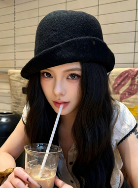 张婧仪同款翻檐千金礼帽女