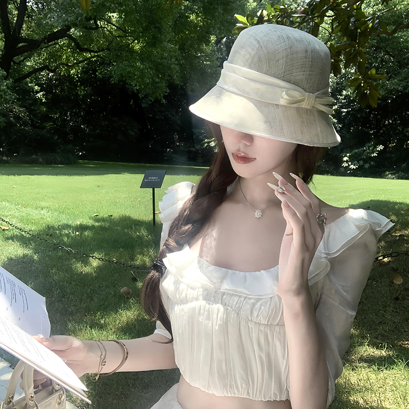 日系千金感天然麻纱渔夫帽女