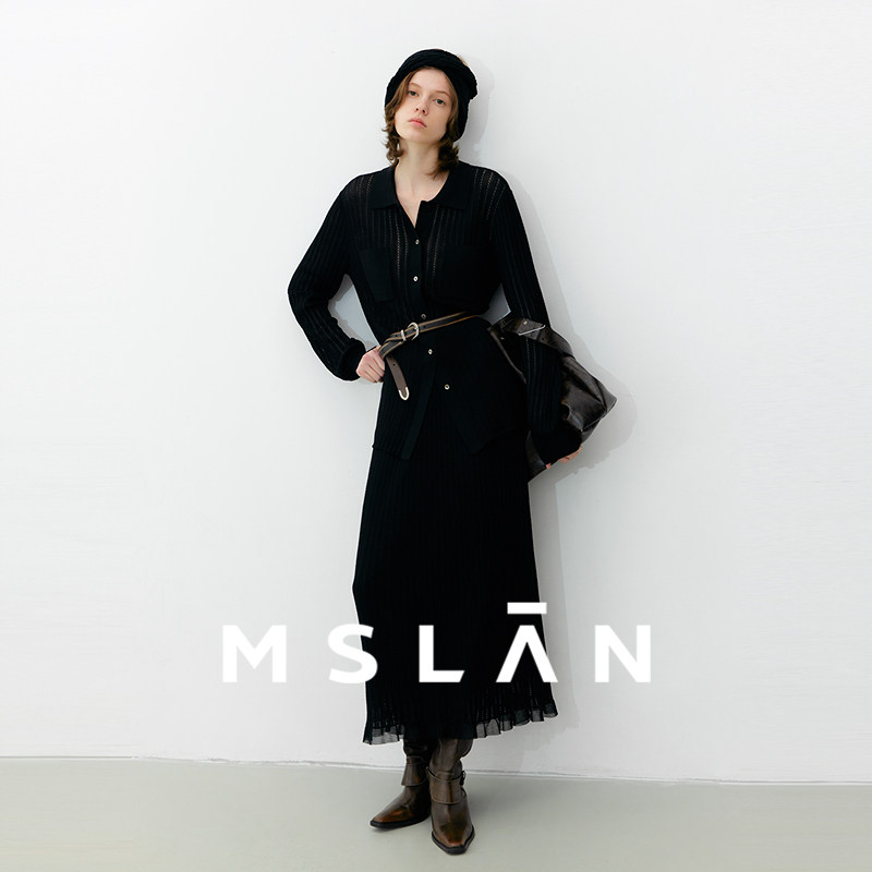 「亚麻老钱」MSLAN法式高级感套装微镂空针织半裙两件套