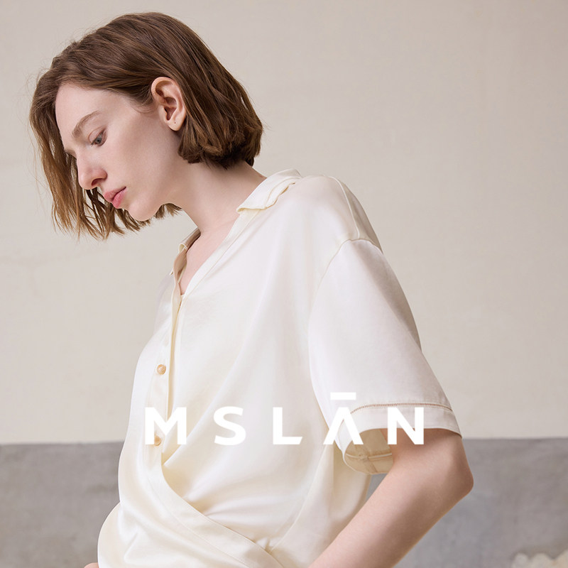 进口醋酸/MSLAN气质老钱风衬衣 26春收腰绑带小个子短袖衬衫
