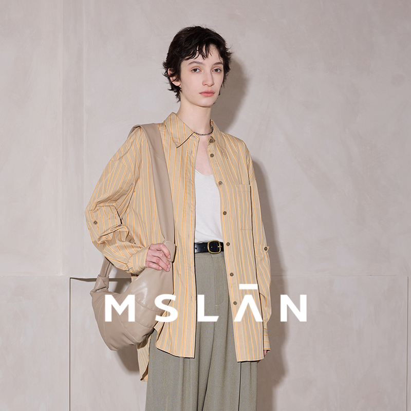 后背门襟扣|MSLAN拼接细条纹衬衫