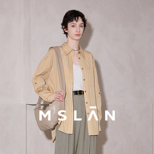 「清仓特价」MSLAN夏季轻户外拼接长袖细条纹衬衫外套女
