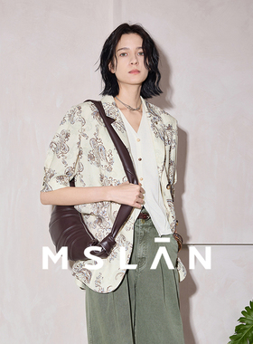 亚麻西装丨MSLAN老钱风 早春佩斯利印花薄款天丝短袖外套MGBW175