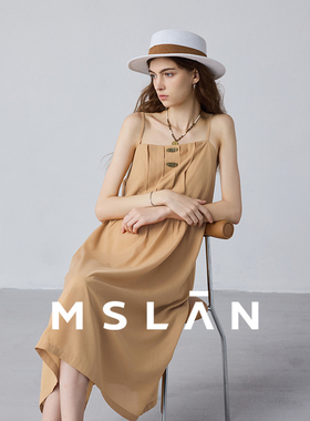 【修身简约】MSLAN夏季浪漫度假风收腰印花吊带连衣裙MFCE4133