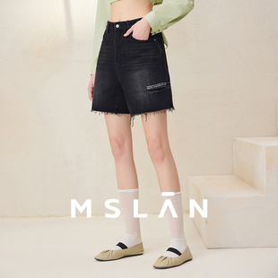 女紧身热裤 复古洗水牛仔短裤 MSLAN夏季 MEAA7003 高腰毛边短裤