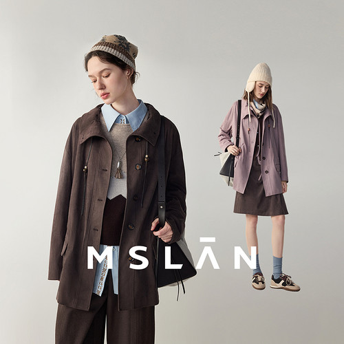 MSLAN复古立领仿麂皮绒夹克