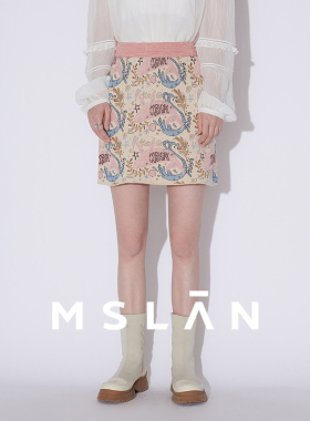 【鲸落】MSLAN春季浪漫粉色松紧腰棉质弹力短裙半身裙女MFAE8103