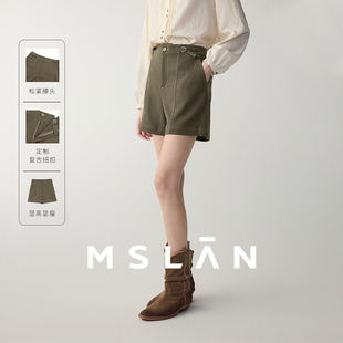 MFAE6101 休闲裤 MSLAN夏季 老钱风可调节腰复古通勤轻盈斜纹短裤