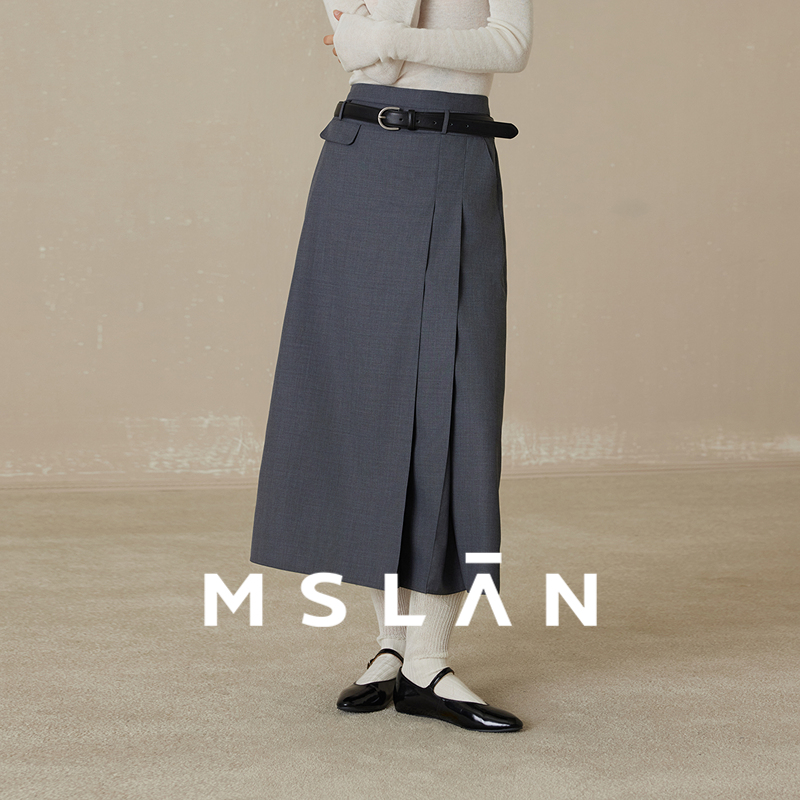 智性通勤|MSLAN极简风压褶中长裙