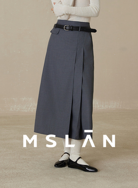 【智性通勤】MSLAN冷淡风高腰双褶不对称西装A型半裙MFCQ023