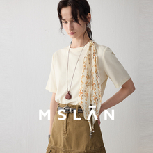 【蝴蝶丝巾T恤】MSLAN春季气质复古白色圆领短袖MFCE1104