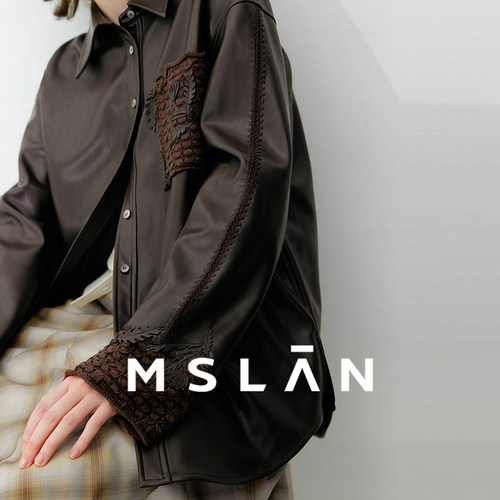MSLAN美拉德皮衣 25秋设计感激光贴花贝壳绣衬衫外套MGCN412