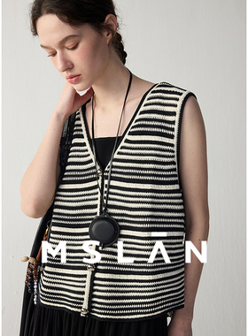 【氧气针织】MSLAN夏季莫代尔简约撞色条纹无袖马夹背心MFCE2120
