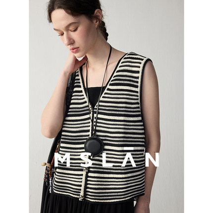 【氧气针织】MSLAN夏季莫代尔简约撞色条纹无袖马夹背心MFCE2120