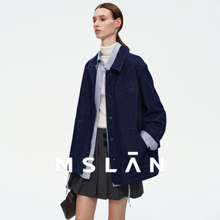 MSLAN26春翻领复古原色质感宽肩慵懒松弛感显瘦牛仔夹克外套