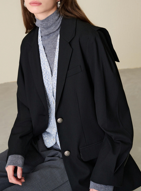 【人字纹西装外套】MSLAN 单排扣收腰通勤宽松西装外套MECA2506