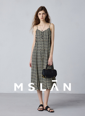 【法式浪漫印花】MSLAN春季时尚收腰V领吊带裙MFCE4104