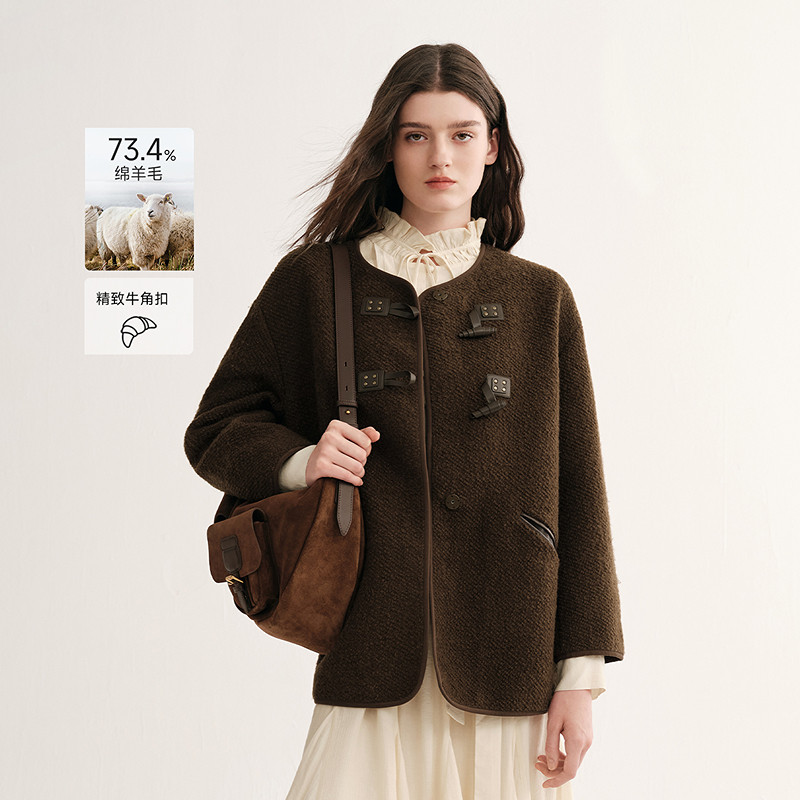 MSLAN圈圈呢羊毛 冬季美拉德大衣精致简约圆领毛呢外套