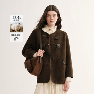 MSLAN圈圈呢羊毛 25冬美拉德大衣精致简约圆领毛呢外套