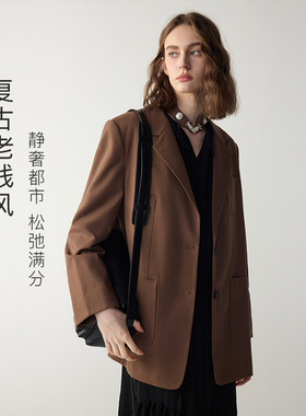 MSLAN商场同款秋冬质感廓形咖色翻驳领西装外套MFDW337