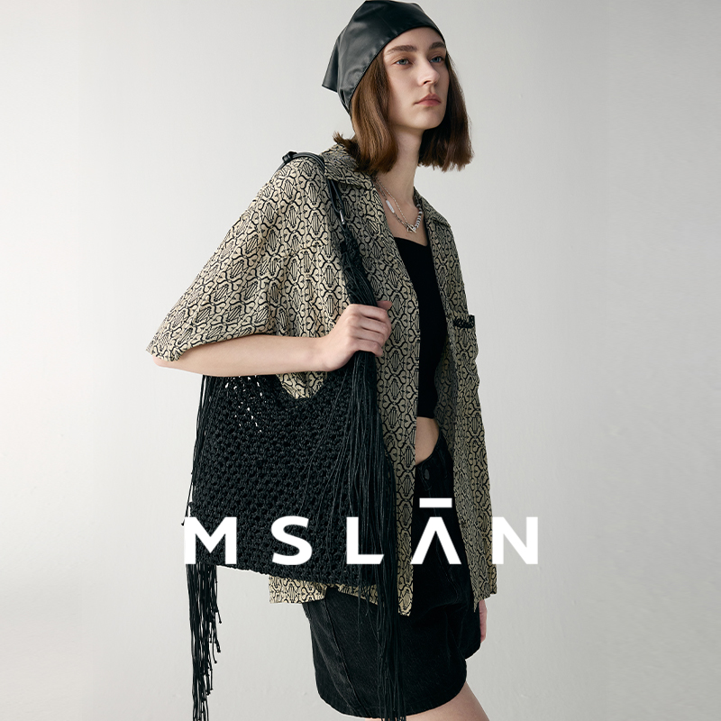 MSLAN复古满印老钱风短袖衬衫