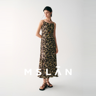 「波嬉假日」MSLAN复古碎花裙 满印侧开衩花边吊带连衣裙26春夏