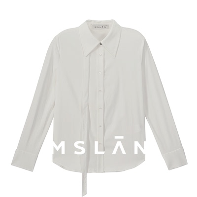 MSLAN智性通勤26春冬三角针设计感飘带纯色白色衬衫女MGCN129