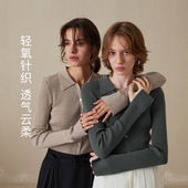 修身 翻领针织衫 坑条薄款 内搭长袖 轻氧衫 开衫 MSLAN26春法式