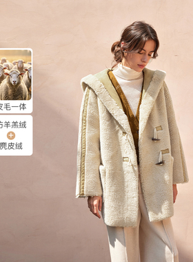 【慵懒巴恩风】MSLAN秋冬宽松连帽仿羊羔毛环保皮草外套MEDE2607