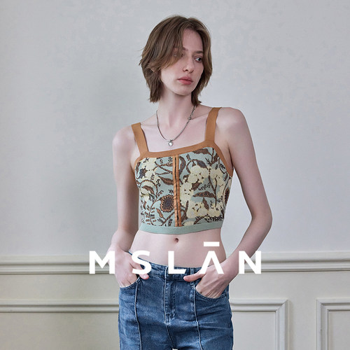 MSLAN提花绑带短款吊带背心