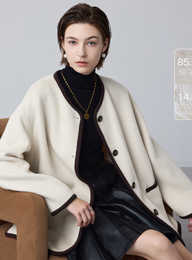 【贝贝羊驼】MSLAN秋冬重磅气质直身包边双面呢羊毛外套MFDW200