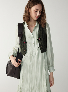 MSLAN商场同款法式复古菱形纹理钩花设计感针织马甲MFAE2004