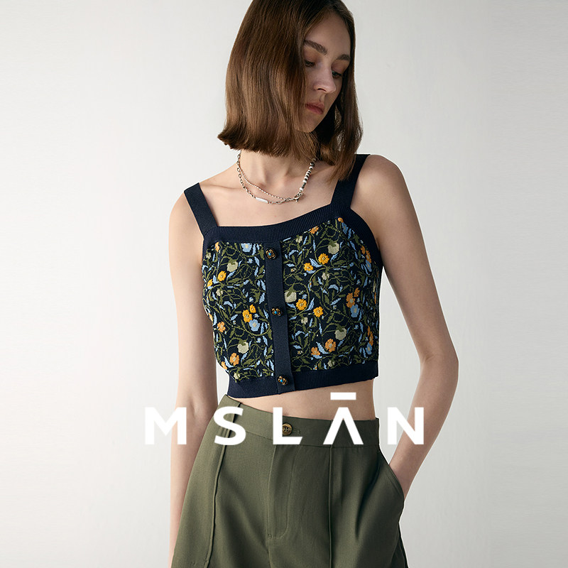 MSLAN春夏复古宽肩带提花针织吊带背心内搭,女装/女士精品,背心吊带,淘宝优惠券,粉丝福利购,淘宝优惠卷