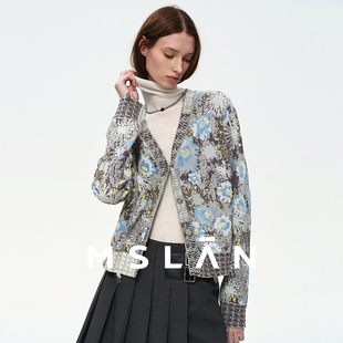 开衫 25秋冬v领通勤小花毛针织衫 MGCW426 油画艺术感 MSLAN