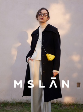 【100%羊毛大衣】MSLAN黑色收腰修身大翻领毛呢大衣MEDE3201