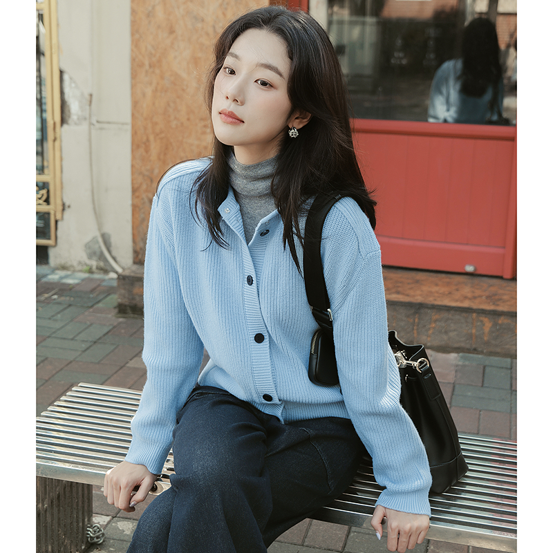 MSLAN松弛感 坑条显瘦毛衣轻盈质感羊毛可露丽软糯针织开衫外套
