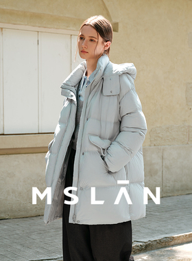 泡芙羽绒/MSLAN2025年冬季立领收腰90鸭绒编织帽绳连帽羽绒服