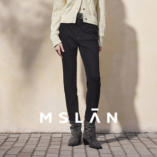 简约通勤黑色牛仔裤 MSLAN商场同款 女MGAK179 后开衩小脚裤
