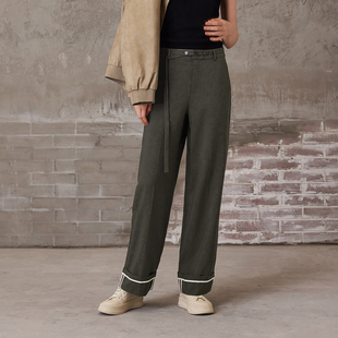 MFAN6801 撞色显瘦直筒裤 MSLAN复古麻感西装 裤