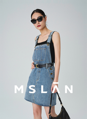 MSLAN甜酷学院风复古水洗牛仔背带裙短裙MFAE5103