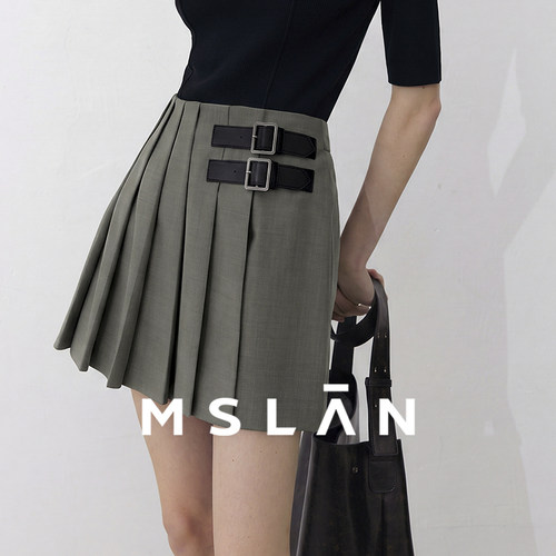 MSLAN春高智感压褶绵羊毛混纺裙
