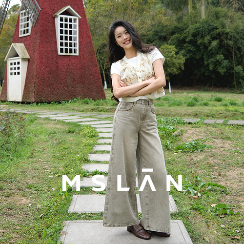 MSLAN理想裤舒适阔腿牛仔裤