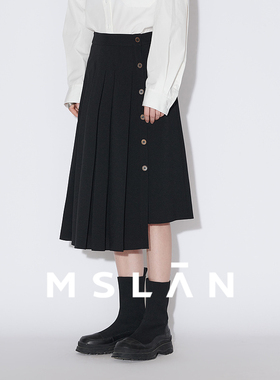 MSLAN时髦重工不规则压褶半身裙设计感西装裙MFBE8207
