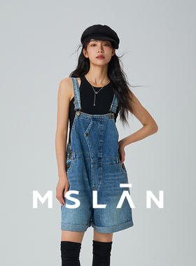 【适合小个子】MSLAN春夏学院风减龄解构牛仔背带裤短裤MFBN5203