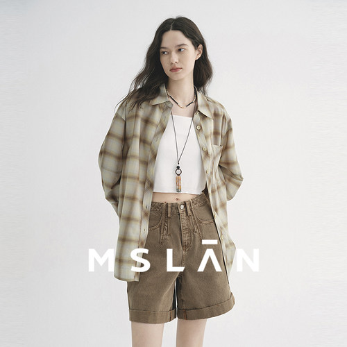 MSLAN复古格纹天丝羊毛衬衫女