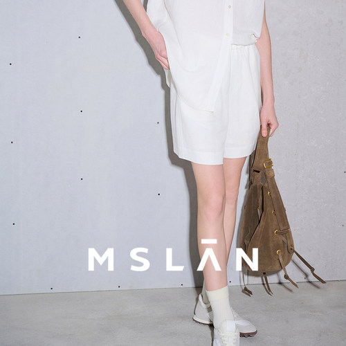 亚麻短裤/MSLAN老钱风白色短裤