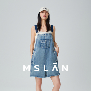 女连体裤 刺绣背带裤 MFBM5102 MSLAN春夏减龄小个子短款 可调节背带