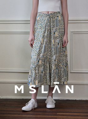 波西米亚/MSLAN夏季复古轻盈伞裙浪漫印花中长裙半身裙MEBM8213