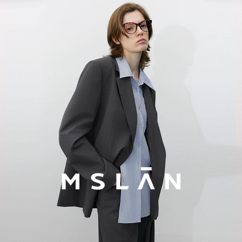 MSLAN|智性通勤 26春廓形假两件休闲质感羊毛西装外套女MG
